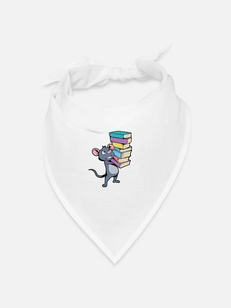 Cartoon Maus mit Bücherstapel - Leseratte - Bandana Dreieckstuch - Weiß