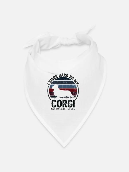 Hart Arbeiten - Retro Corgi - Bandana Dreieckstuch - Weiß