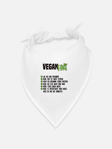 Vegan FAQ - Lustiger Veganer Spruch - Bandana Dreieckstuch - Weiß
