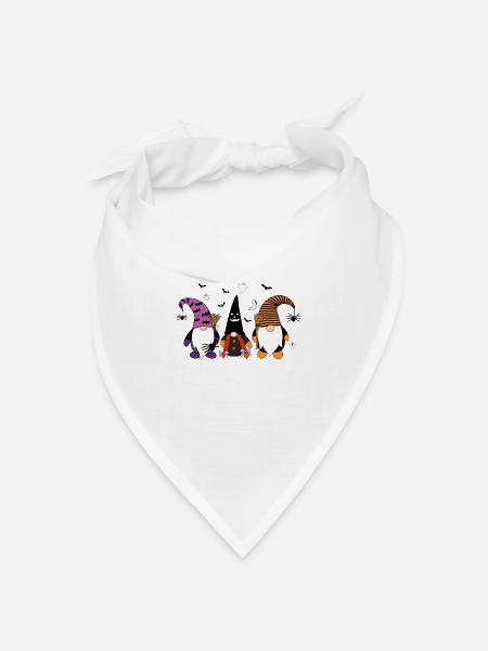 Halloween Gnome, Kürbisse, Spinnen, Fledermäuse & Geister - Bandana Dreieckstuch - Weiß