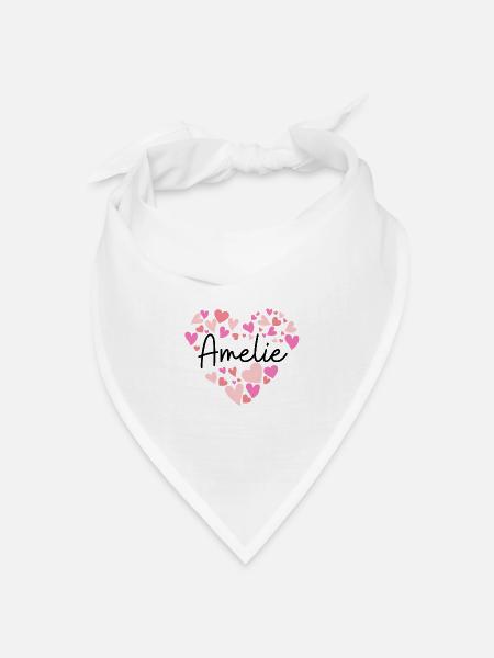 Ich liebe Amelie - Herzen für Amelie - Bandana Dreieckstuch - Weiß