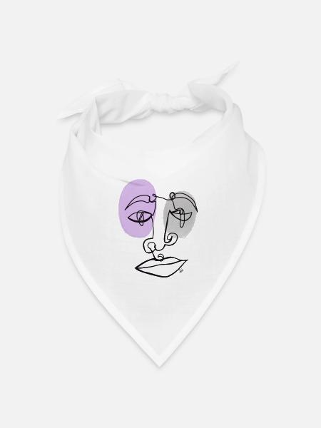 Zeichnung Portrait aus einer Linie Gesicht LineArt - Bandana Dreieckstuch - Weiß