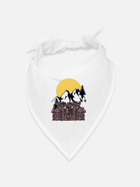 Mittelalter Burg Festung Ritter Mond Gebirge Berg - Bandana Dreieckstuch - Weiß