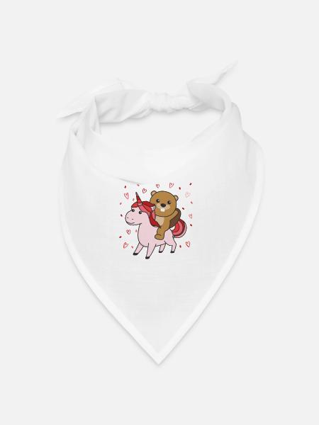 Biber mit Einhorn Herzen Lieblingstier Herz - Bandana Dreieckstuch - Weiß