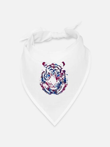 Tigerkopf - Tiger - Katzenauge Wildkatze - Bandana Dreieckstuch - Weiß