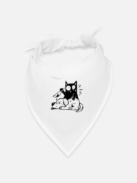 Mörderische Schwarze Katze mit Messer und Hund - Bandana Dreieckstuch - Weiß