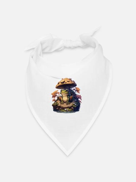 Frosch mit Pilzen Frösche Kröte Amphibie - Bandana Dreieckstuch - Weiß