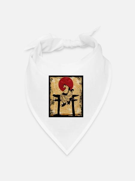 Neunschwänziger Fuchs Japanische Retro Kunst - Bandana Dreieckstuch - Weiß