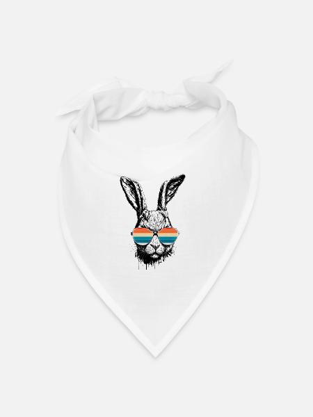 Retro Hase Mit Sonnenbrille Ostern Kaninchen Ohren - Bandana Dreieckstuch - Weiß