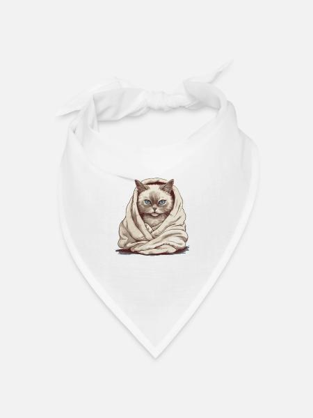 Katze in einer Decke - Bandana Dreieckstuch - Weiß