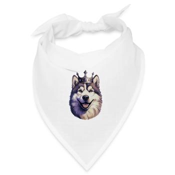 Cooler Alaskan Malamute Hund mit Königskrone - Bandana Dreieckstuch - Weiß - Vorne