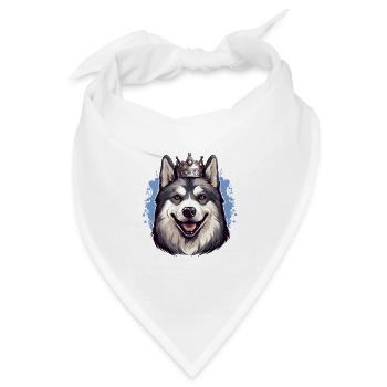 Cooler Hund Alaskan Malamute trägt Königskrone - Bandana Dreieckstuch - Weiß - Vorne