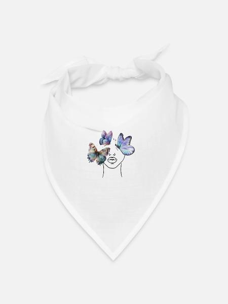 Frau mit Schmetterlingen Sommer Trend Butterfly - Bandana Dreieckstuch - Weiß