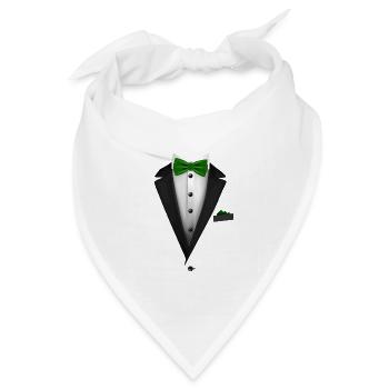 Smoking mit grüner Fliege für Hochzeiten und - Bandana Dreieckstuch - Weiß - Vorne