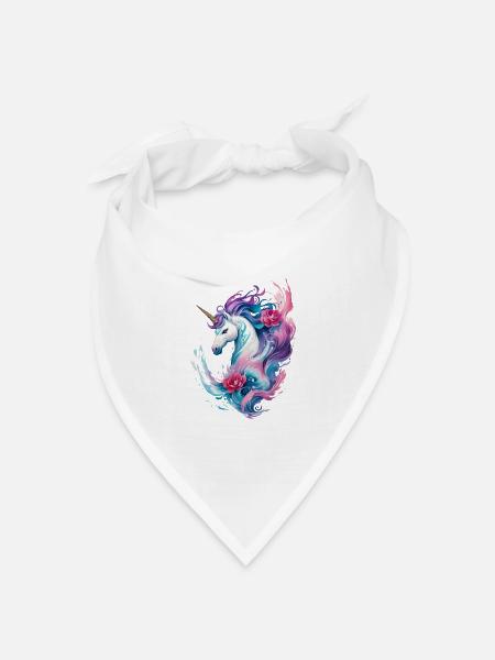 Blumige Verzauberung: Einhorn in Wasserwellen spritzt - Bandana Dreieckstuch - Weiß