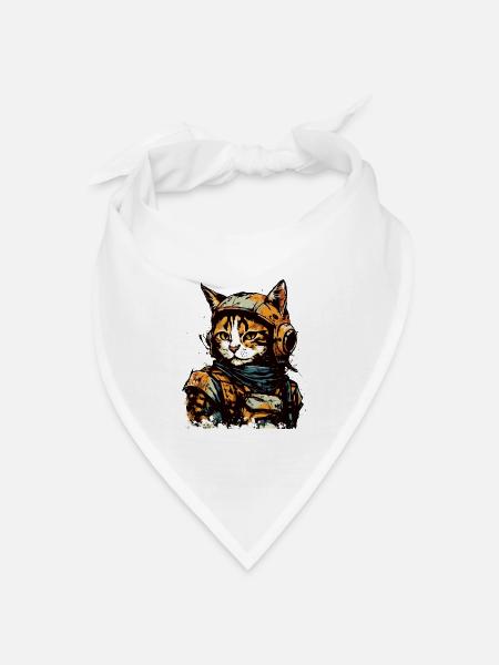Aquarell Weltraum Piloten Katze - Bandana Dreieckstuch - Weiß
