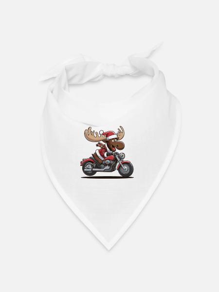 Lustiger Elch Weihnachtsmann fährt Motorrad - Bandana Dreieckstuch - Weiß