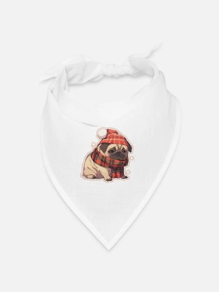 Mops Mops Hund Mops Weihnachten Pug Xmas - Bandana Dreieckstuch - Weiß