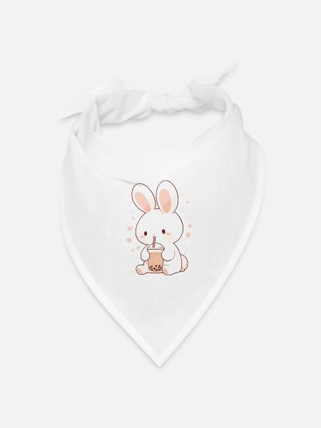 Kawaii Hase trinkt Boba Bubble Tea Chibi - Bandana Dreieckstuch - Weiß