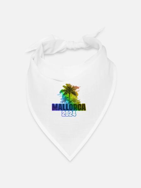 Mallorca 2024 Urlaub Palmen Bunt - Bandana Dreieckstuch - Weiß