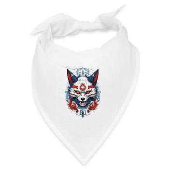 Japanische Kitsune Maske Yokai Ukiyo-E Design - Bandana Dreieckstuch - Weiß - Vorne