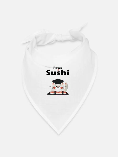 Ich liebe Katzen und Sushi - Bandana Dreieckstuch - Weiß