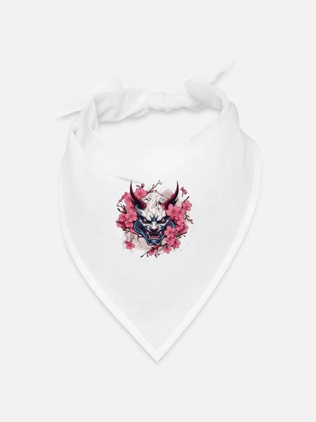 Japanischer Hannya Dämon Samurai Warrior Oni Maske - Bandana Dreieckstuch - Weiß
