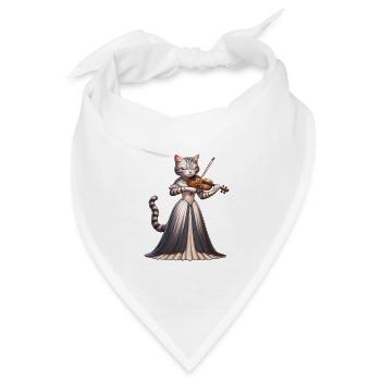 Violin Katze Violinistin - Bandana Dreieckstuch - Weiß - Vorne