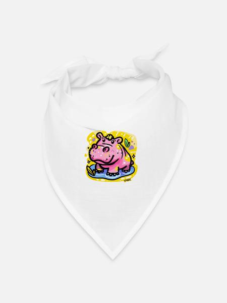 Buntes und niedliches Nilpferd - Bandana Dreieckstuch - Weiß