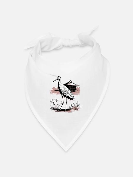Kranich Vogel in Japan - Bandana Dreieckstuch - Weiß