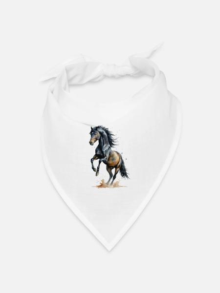 Majestätischer schwarzer Hengst Aquarell - Bandana Dreieckstuch - Weiß