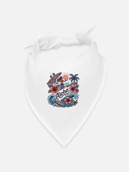 Aloha Spirit - Tropisches Hula & Surf Design - Bandana Dreieckstuch - Weiß