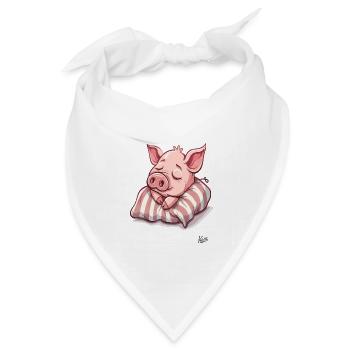 Kleines Ferkel Schwein schläft auf einem Kissen - Bandana Dreieckstuch - Weiß - Vorne