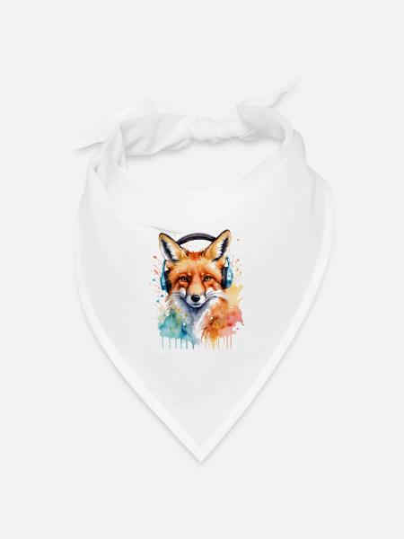 Fuchs Kopfhörer Musik Bunt Tier Design Print - Bandana Dreieckstuch - Weiß