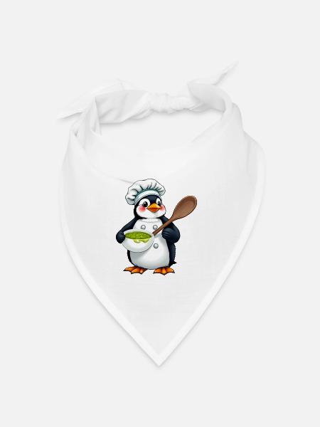 Pesto-Pinguin – Meister der süßen Küche - Bandana Dreieckstuch - Weiß