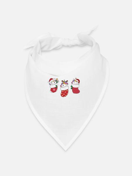 Süße Einhörner in Weihnachtssocke zu Weihnachten - Bandana Dreieckstuch - Weiß