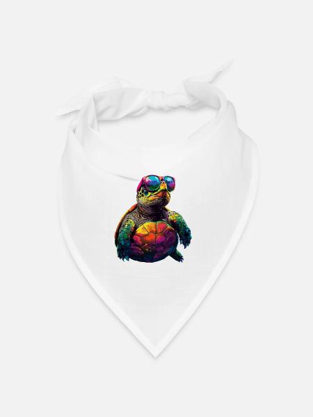Schildkröte Bunt Popart Reptil Süße Schildkröten - Bandana Dreieckstuch - Weiß
