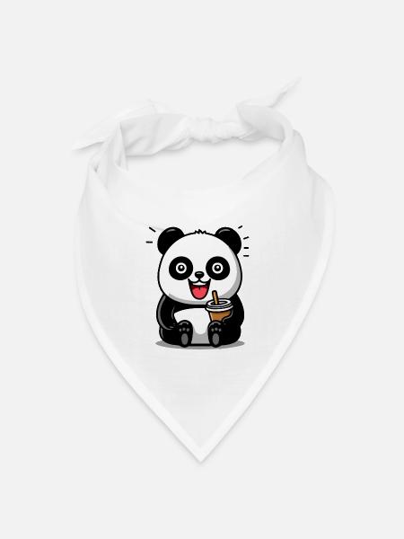 Süßer Panda mit Getränk - Bandana Dreieckstuch - Weiß