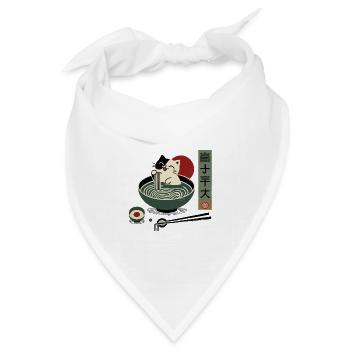 Kawaii Ramen Katze: Japanische Ukiyo-E Nudeln - Bandana Dreieckstuch - Weiß - Vorne