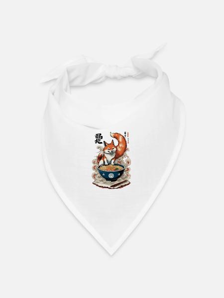 Kitsune Fuchs Ramen Retro Ukiyo-e Japan Kawaii - Bandana Dreieckstuch - Weiß
