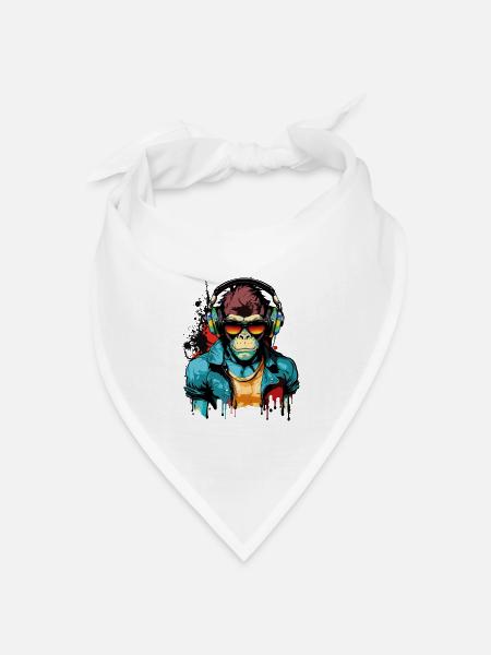Affe Kopfhörer Sonnenbrille Gamer Zocken Musik - Bandana Dreieckstuch - Weiß
