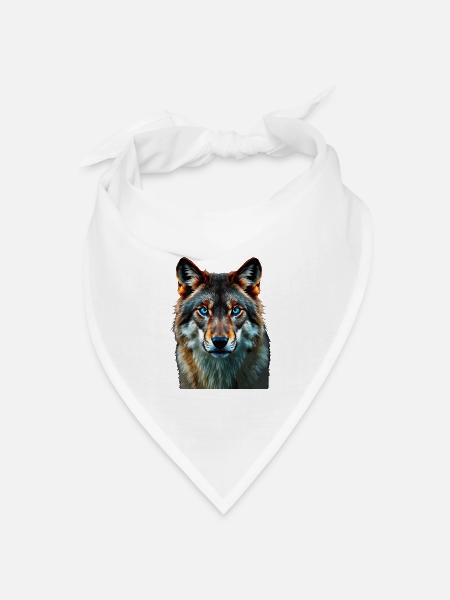 The Sapphire Gaze: Intensives Porträt eines Wolfes - Bandana Dreieckstuch - Weiß