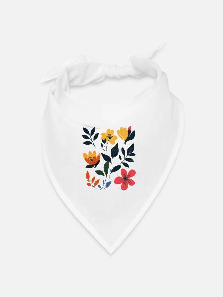 Retro-Blumenwiese: Sommerliche Blütenzauber - Bandana Dreieckstuch - Weiß