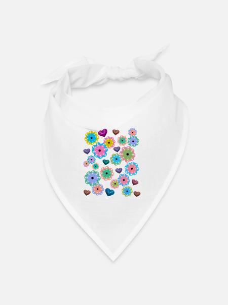 Herz Herzen Retro Blumen Blume Vintage - Bandana Dreieckstuch - Weiß