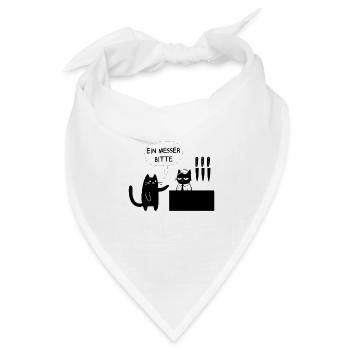 Ein Messer bitte – Schwarzer Humor mit Katze - Bandana Dreieckstuch - Weiß - Vorne