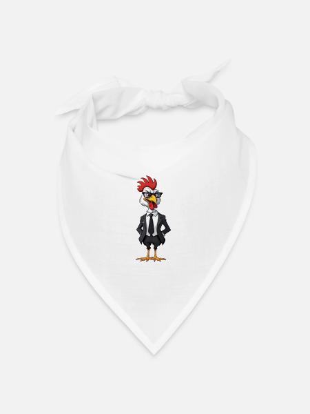 Hahn im schwarzen Anzug - lustiges Tier Design - Bandana Dreieckstuch - Weiß