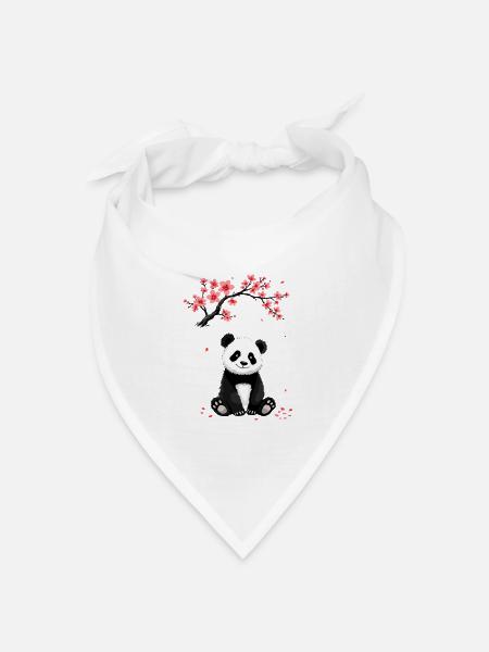 Panda, Pandabär, Japanisch, Kirschblüten - Bandana Dreieckstuch - Weiß