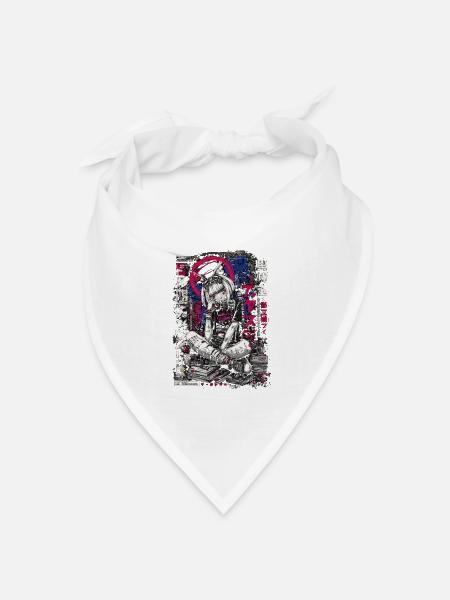 Cyberpunk Mädchen mit Graffiti-Design - Bandana Dreieckstuch - Weiß