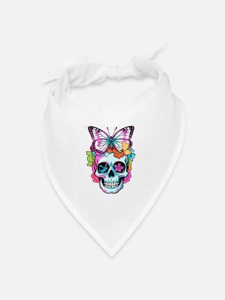 Floral Skull Butterfly Boho Sugar Skull Women - Bandana Dreieckstuch - Weiß