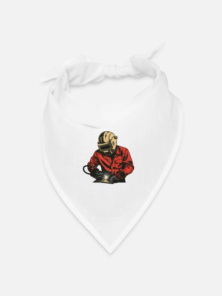 Schweißer in rotem Kombi mit Helm - Bandana Dreieckstuch - Weiß